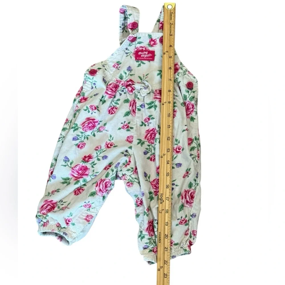 VTG 90’s OshKosh B'gosh Bubble Romper Corduroy Floral Overalls‎ - Pink and White